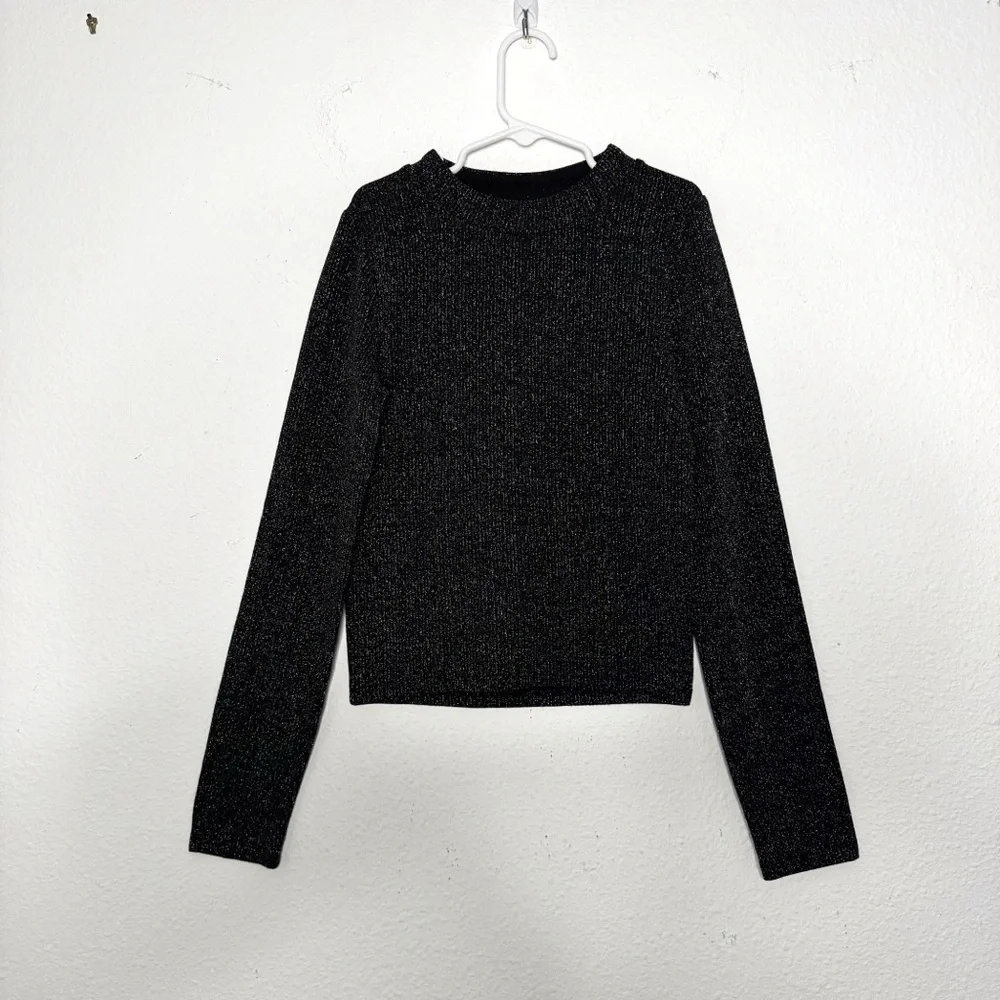 Justice girls long sleeve glitter black top size 10 NWT